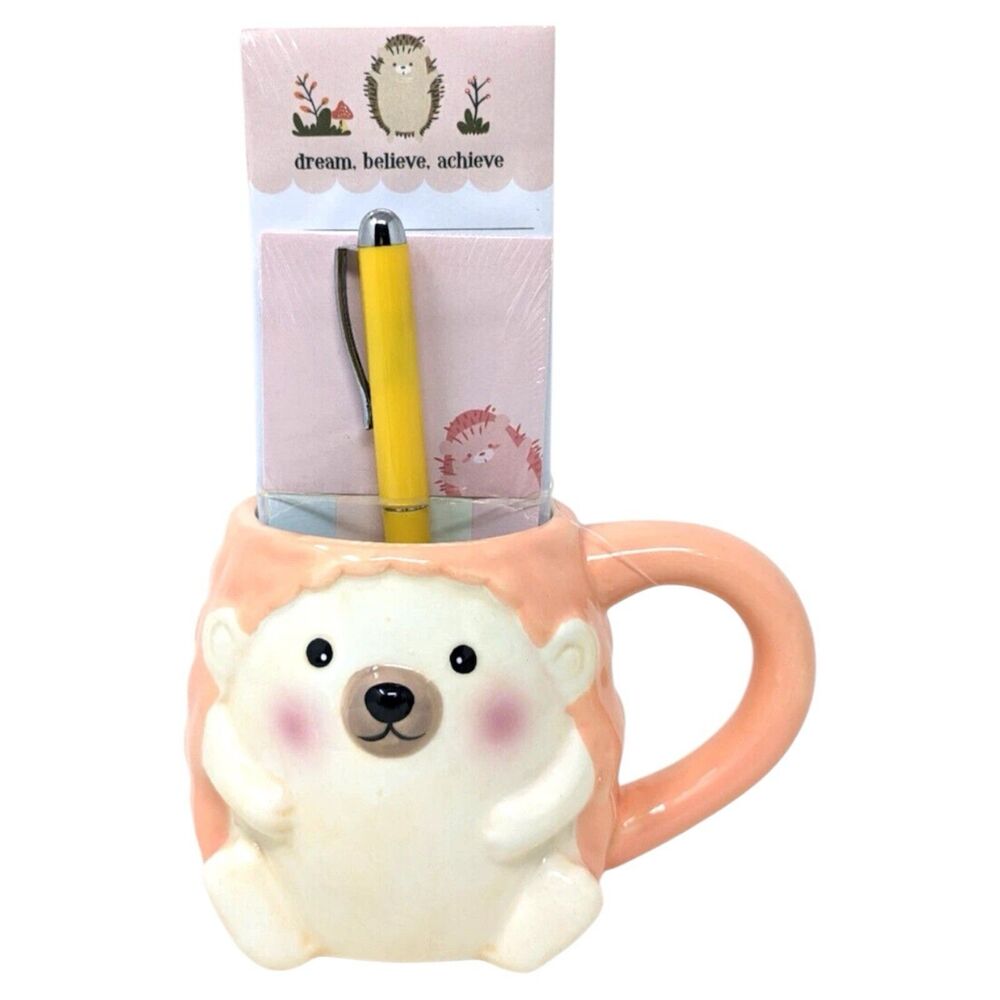 HEDGEHOG Modern Expressions 3D Mug Cup 16 oz + STATIONERY Notes Pen Gift Set